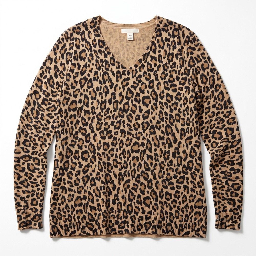 Amazon Essentials XXL Womens Leopard Animal Print V-Neck Sweater Casual Cozy